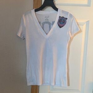 Fox Kids White V-Neck Tee with Patch